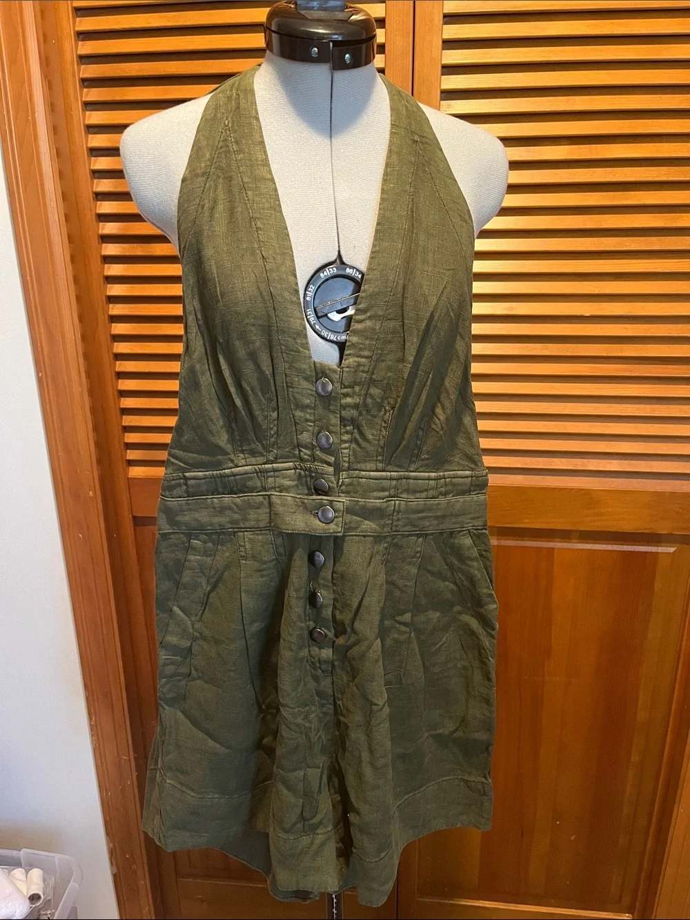 NWT Free People Olive Halter Button-Front Linen Jumpsuit XS - Picture 4 of 6